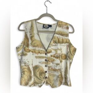 Vintage Tommy Bahama Beige Shell Print 100% Silk Vest